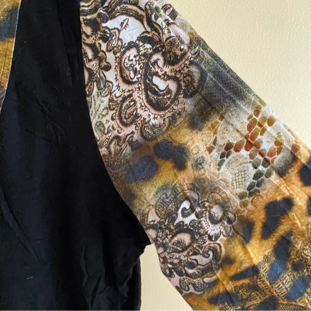 Parsley & Sage 3X Leopard Paisley Patchwork Tunic Top Stretch Boho Artsy Office - Picture 6 of 15